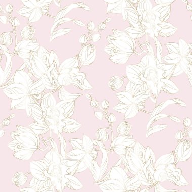 Pastel ve altın rengi orkide seamless modeli