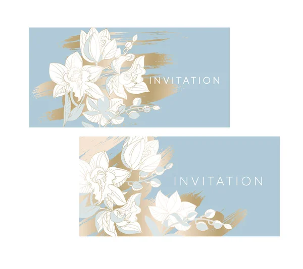 Inschrijving orchideebloemen patroon voor card, uitnodiging — Stockvector