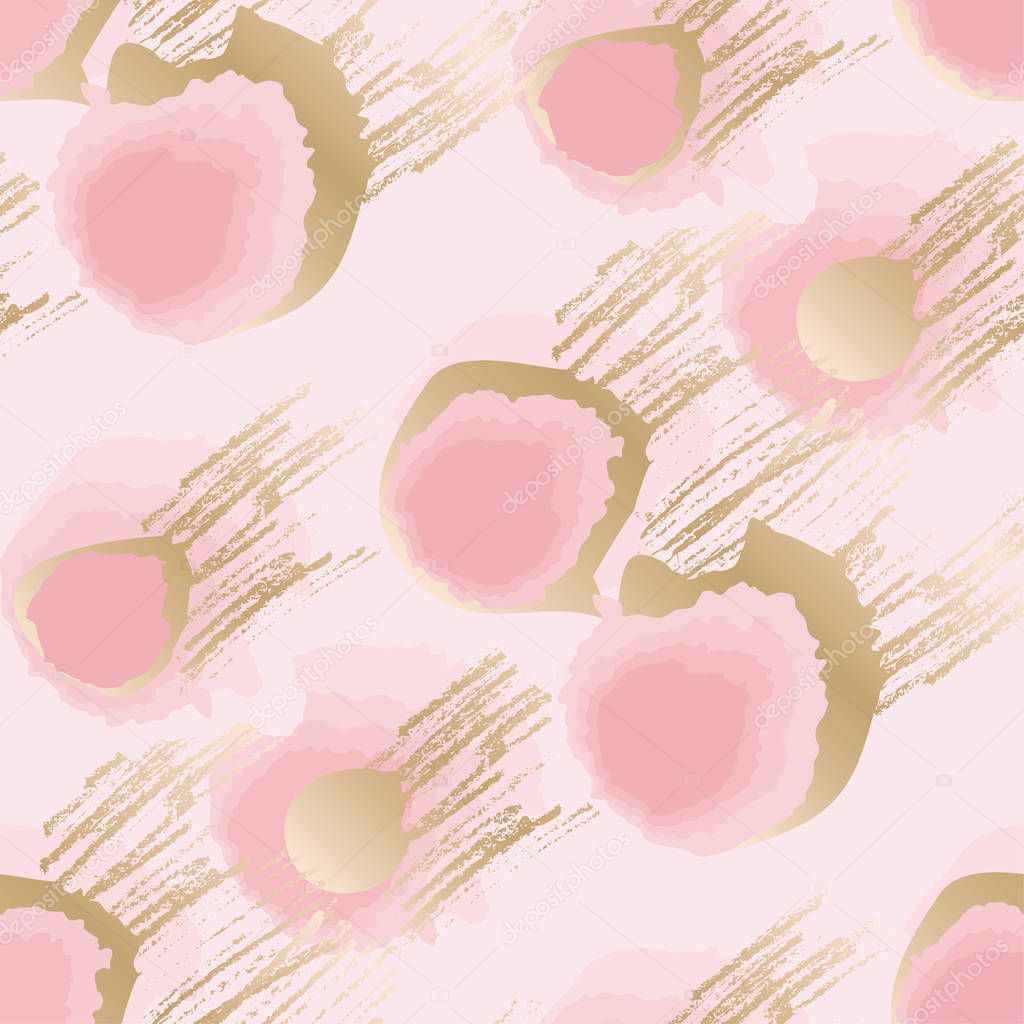 Gold and rosy natural shapes seamless pattern