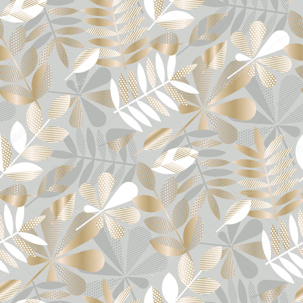 Luxury geometric fall leaves seamless pattern