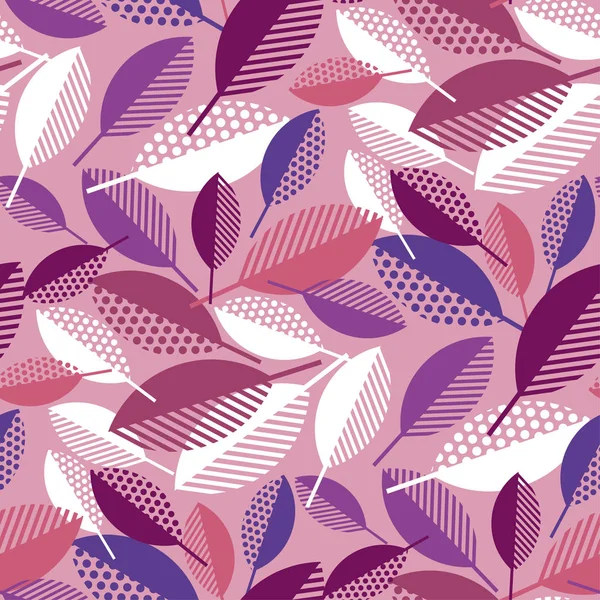 Roze herfstbladeren geometrische kleurrijke naadloze patroon. — Stockvector