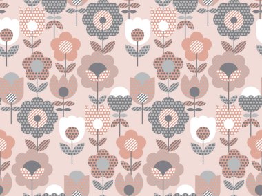 Vintage soluk pembe geometrik çiçek seamless modeli