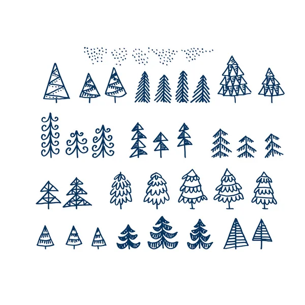 Conjunto de esquemas de árbol de Navidad aislados en un blanco — Archivo Imágenes Vectoriales