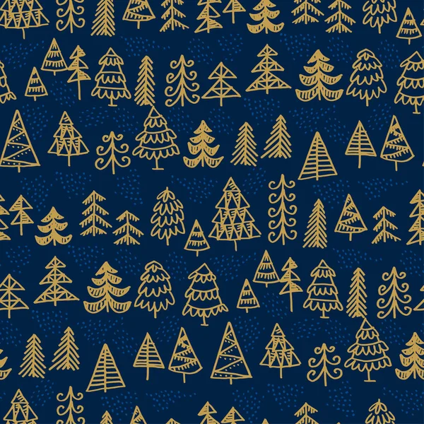 Motif de sapins de Noël décoratifs dessinés à la main — Image vectorielle