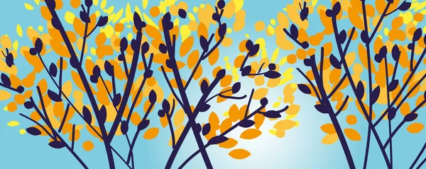 Modern elegant autumn tree branches silhouette — Stock Vector