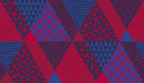 Bleu et rouge motif sans couture naïf de Noël — Image vectorielle