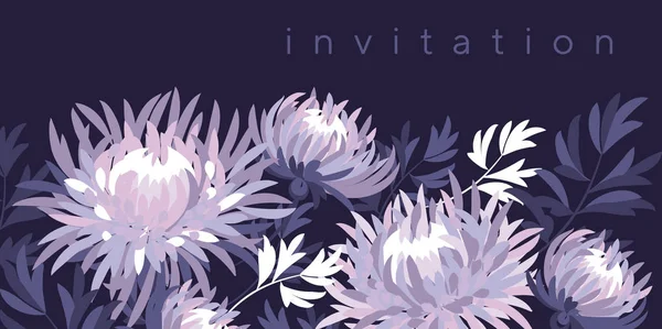 Plantilla de invitación de color Violeta asters blossom — Archivo Imágenes Vectoriales