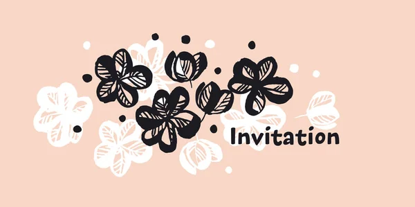 Λουλούδια χέρι συρμένο χρώμα πρόσκληση πρότυπο — Διανυσματικό Αρχείο