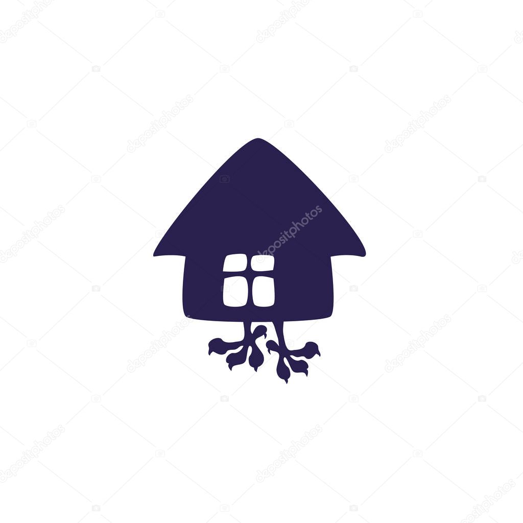 Fairytale hut on chicken lags silhouette for icon, logo, magic. Simple vector illustration