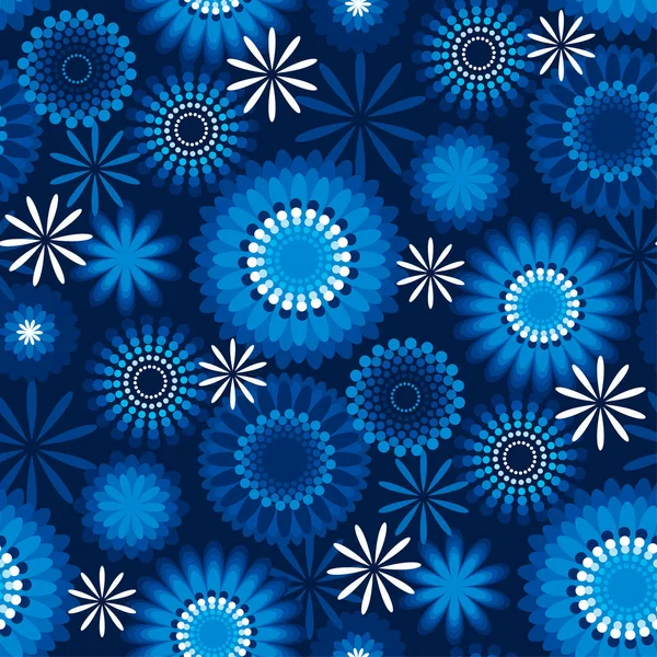 Geometrische Schneeflocken nahtloses Muster auf Blau — Stockvektor