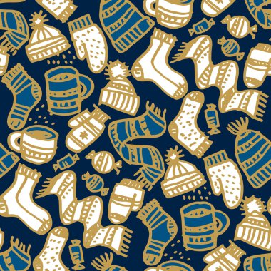 Örme kış giyim doodle seamless modeli