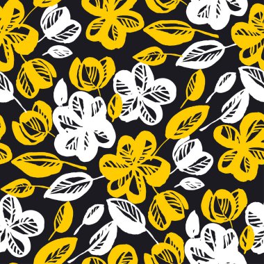 Sarı ve siyah çiçekler yinelenebilir motifi 