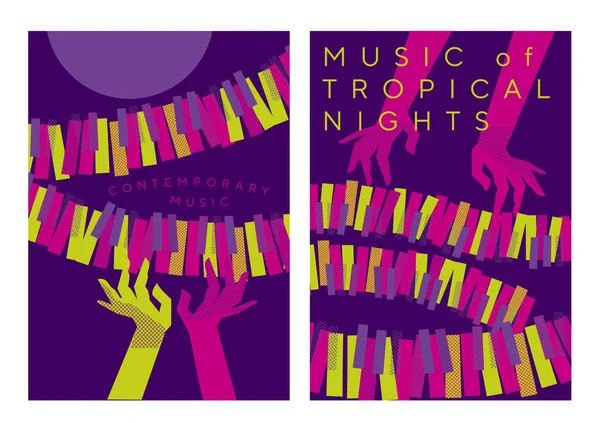Kobieta ręce na klawiszach fortepianu w tropikalnych kolorach — Wektor stockowy