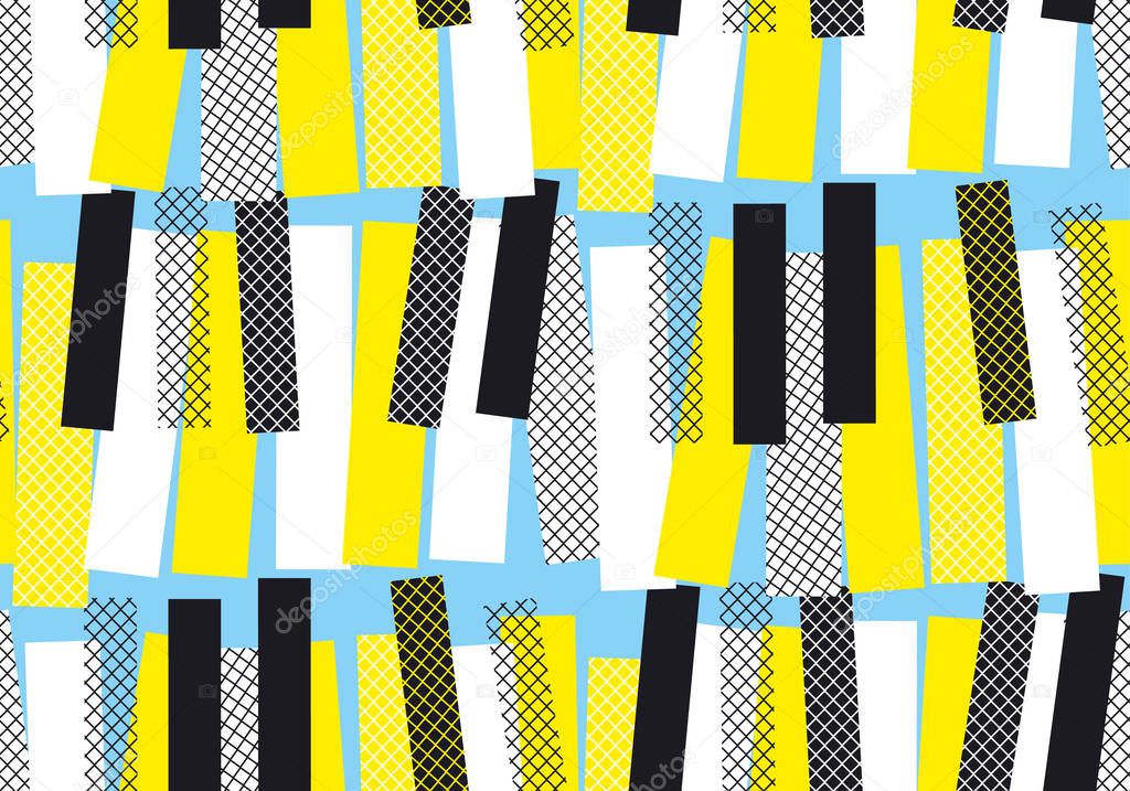yellow and blue jazz music seamless pattern
