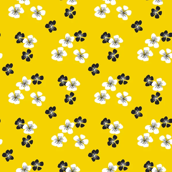 Sakura-Blüte nahtloses Muster auf gelb — Stockvektor