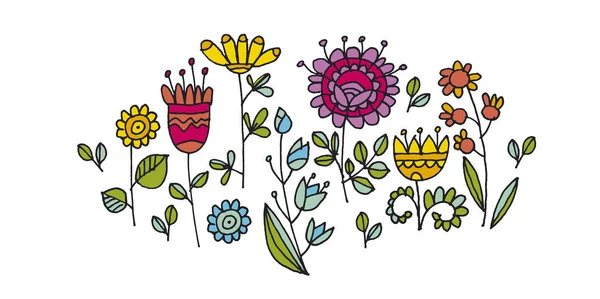 Fleurs abstraites clipart de couleur dessinée à la main — Image vectorielle