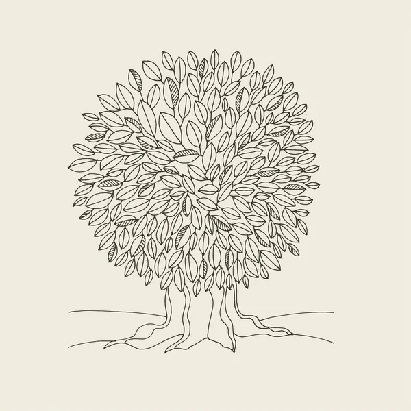 Oak albero contorno disegnato a mano vettoriale illustrazione — Vettoriale Stock