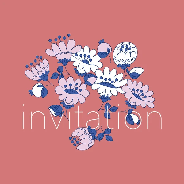 Flores dibujado a mano vector invitación plantilla — Archivo Imágenes Vectoriales