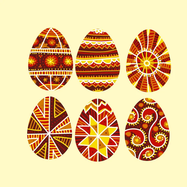 Easter eggs set with hand-drawn traditional decor — Stock Vector