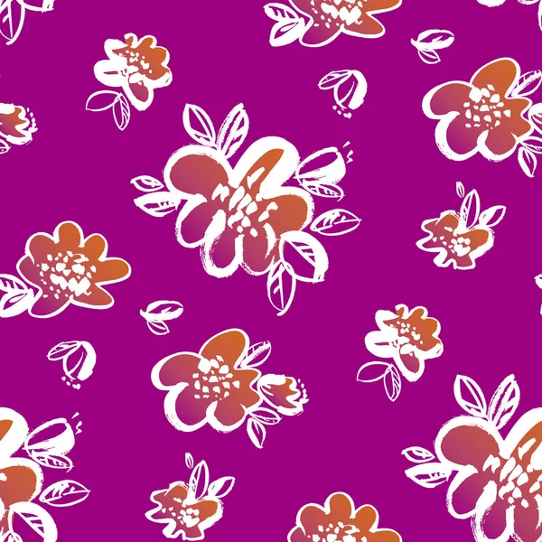 빈티지 스타일 손으로 그린된 꽃 원활한 패턴 — 스톡 벡터