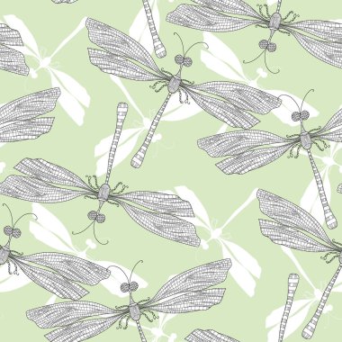 Damselfly, yusufçuk el çizilmiş dikişsiz desen