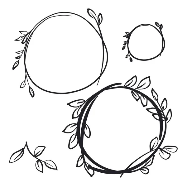 Conjunto de marcos dibujados a mano decorativos círculo botánico — Vector de stock