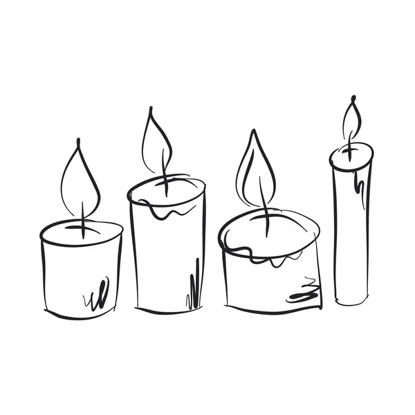 Set di illustrazioni disegnate a mano di candele accese — Vettoriale Stock