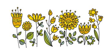 Soyut çiçekler el çizilmiş renk illüstrasyon