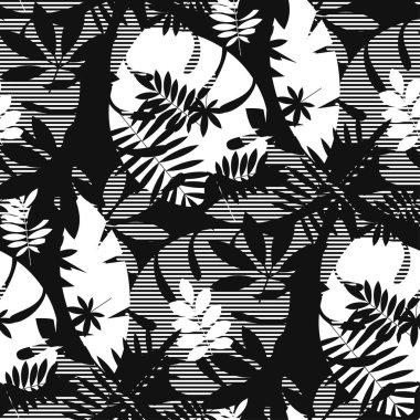 Dekoratif dokulu tropik yaprakları dikişsiz desen