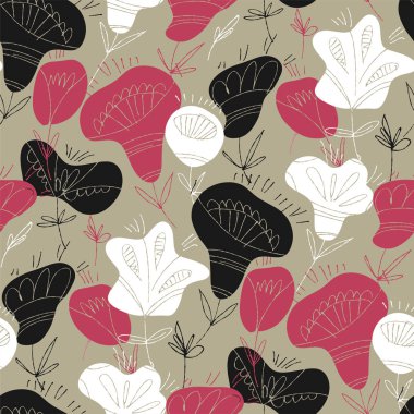 Halk çiçekleri el çizilmiş vektör dikişsiz desen