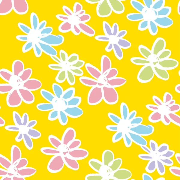 Daisy fleurs dessin à la main couleur motif sans couture — Image vectorielle