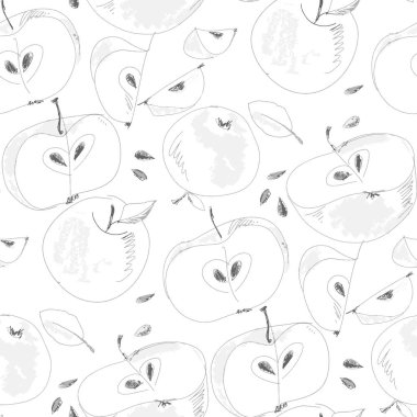 Apple dilimleri el çizilmiş anahat sorunsuz desen
