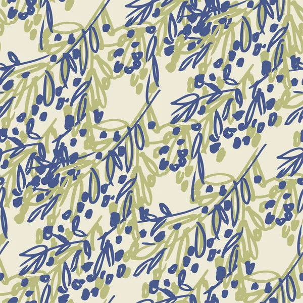 Olive tree branches hand drawn seamless pattern