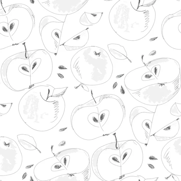 Rodajas de manzana dibujado a mano esquema sin costuras patrón — Vector de stock