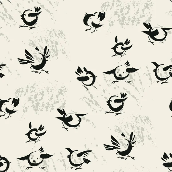 Burung abstrak sketsa pola vektor mulus Stok Vektor