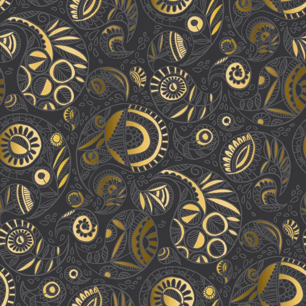 Moderne élégant gris-or paisley motif sans couture — Image vectorielle