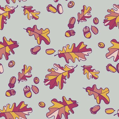 Sonbahar meşe palamudu ve yaprakları dikişsiz desen