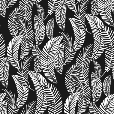 Palmiye siluet tropikal dikişsiz desen yaprakları