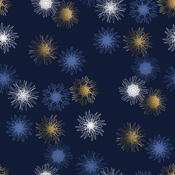 蓝色和金色 Xmas 雪花无缝图案 — 图库矢量图片