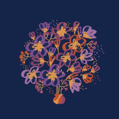 Mor ve turuncu kroki tarzı çiçek buketi