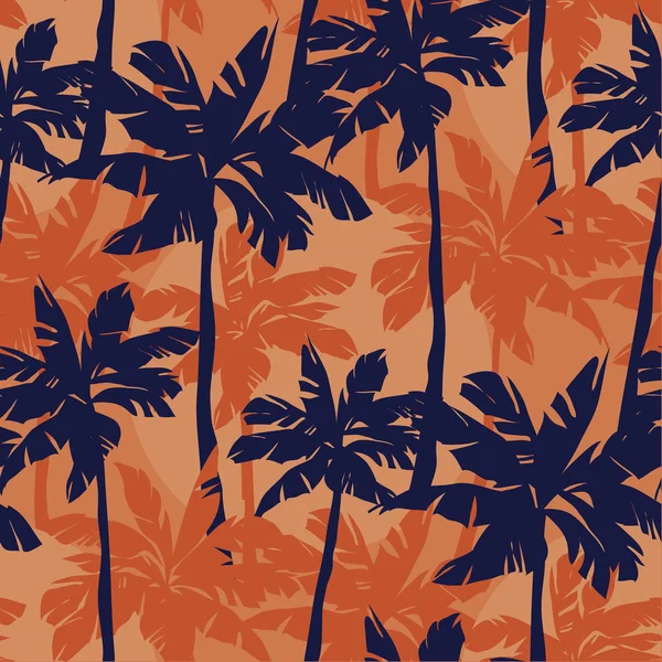 Palma silhouette laconico modello tropicale senza cuciture — Vettoriale Stock
