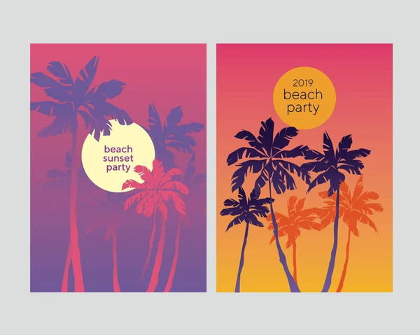 Vintage vibrações tropical palma silhueta conjunto de cartaz — Vetor de Stock