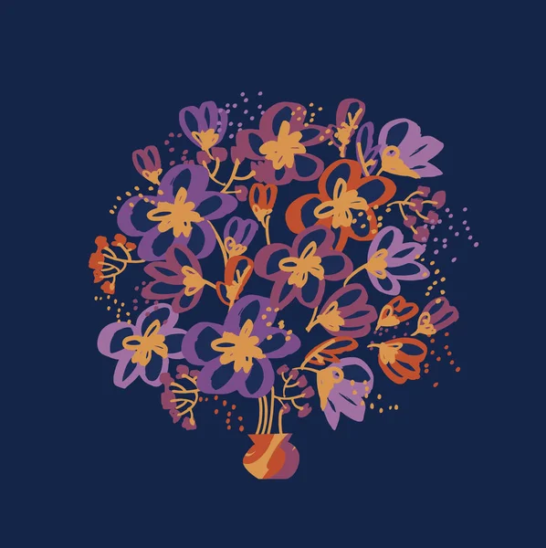 Mor ve turuncu kroki tarzı çiçek buketi