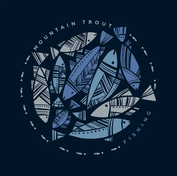 Folk dekoratif tarzda alabalık. Poster için.