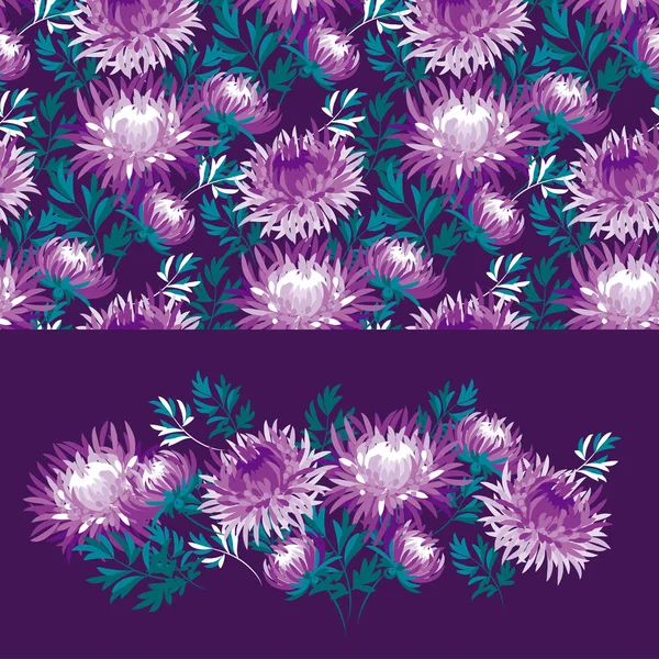 Patrón inconsútil flor de crisantemo violeta — Vector de stock