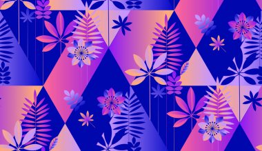 Neon tropikal yapraklar ve çiçekli desenler.