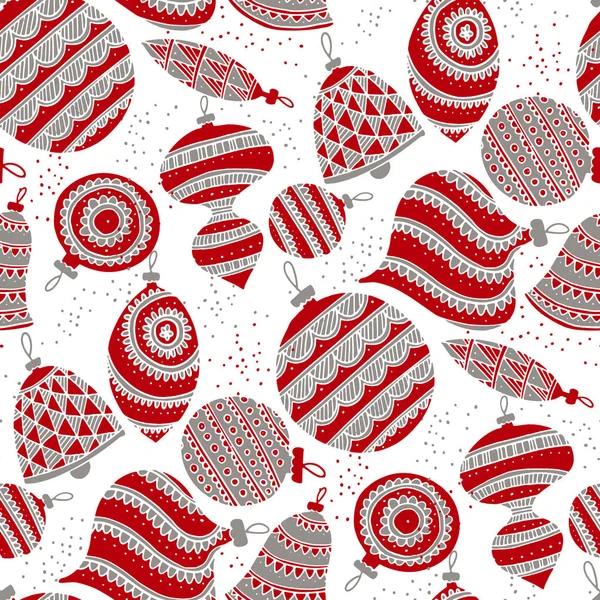 Niedlichen leuchtend roten und grauen Weihnachtskugeln nahtloses Muster — Stockvektor