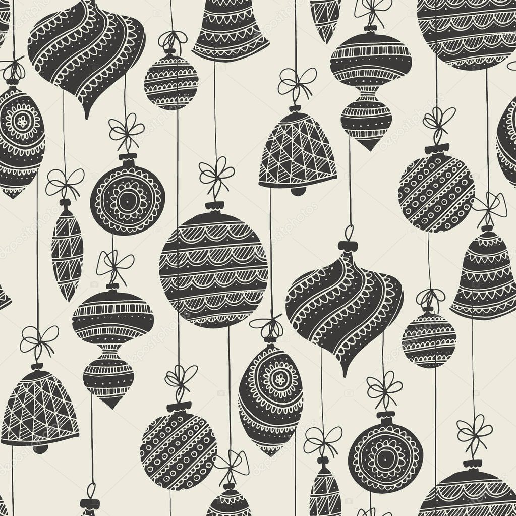 Black and white xmas baubles seamless pattern