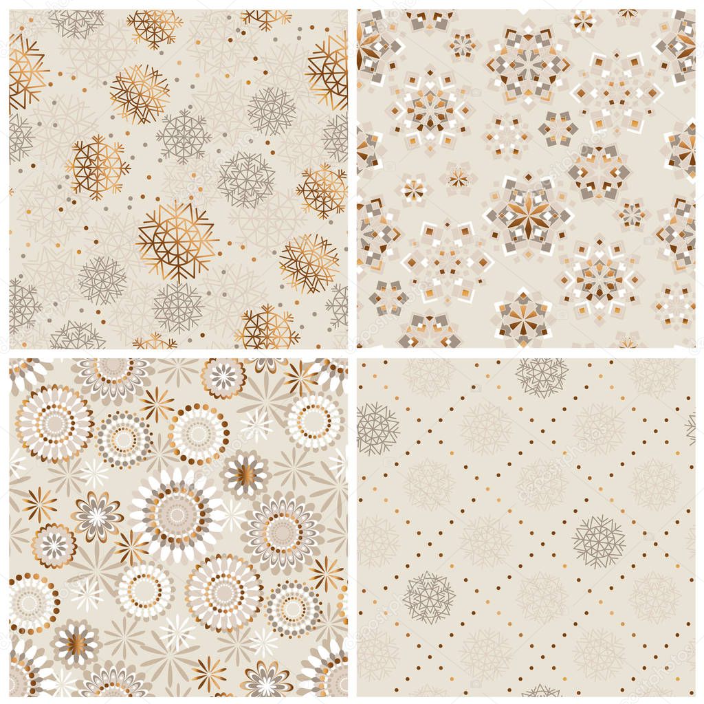Beige and gold laconic xmas snowflakes pattern set