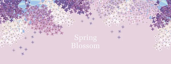 Elegante Primavera Lilás Ramos Vetor Elemento Composição Horizontal Padrão Decorativo — Vetor de Stock